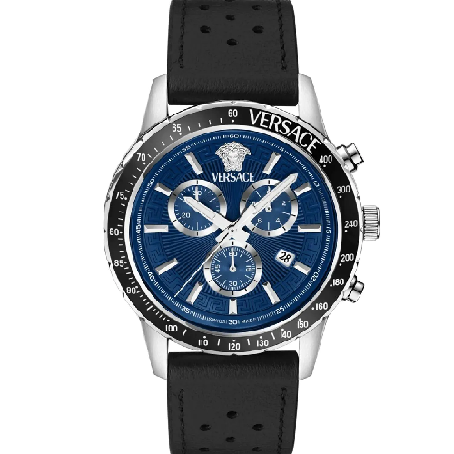 Versace Sport Chronograph Black Leather Strap