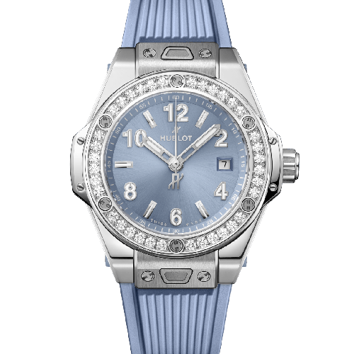 Hublot Big Bang One Click Steel Coal Blue Diamonds 33 mm Light Blue Rubber Strap