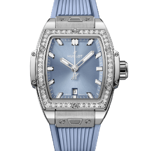 Hublot Spirit of Big Bang Steel Coal Blue Diamonds 32 mm Light Blue Rubber Strap