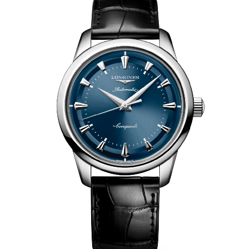 Longines Conquest Heritage Automatic Black Leather Strap