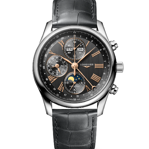 The Longines Master Collection Chronograph Moonphase Automatic Grey Leather Strap 40 mm