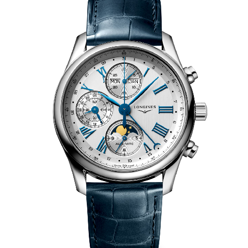 The Longines Master Collection Chronograph Moonphase Automatic Blue Leather Strap 40 mm