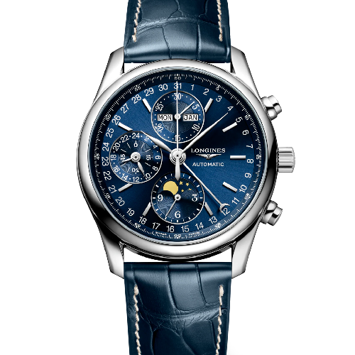 The Longines Master Collection Chronograph Moonphase Automatic Blue Leather Strap 40 mm