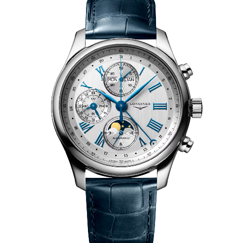 The Longines Master Collection Chronograph Moonphase Automatic Blue Leather Strap 42mm