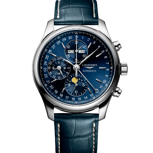 The Longines Master Collection Chronograph Moonphase Automatic Blue Leather Strap 42 mm