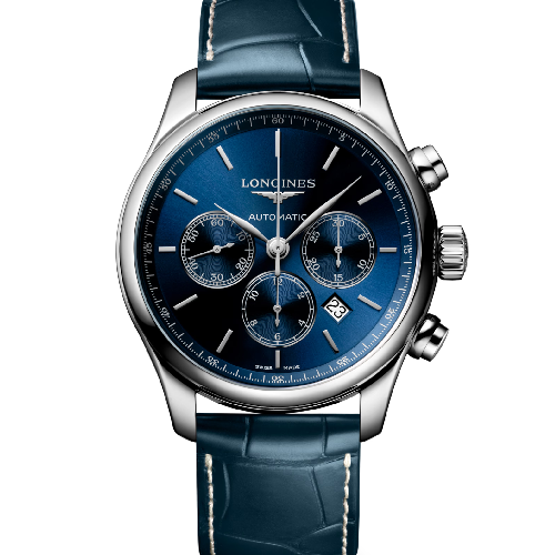 LONGINES Master Collection Chronograph Blue Leather Strap 44 mm