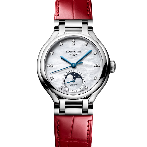 Longines Primaluna Moonphase Automatic Red Leather Strap
