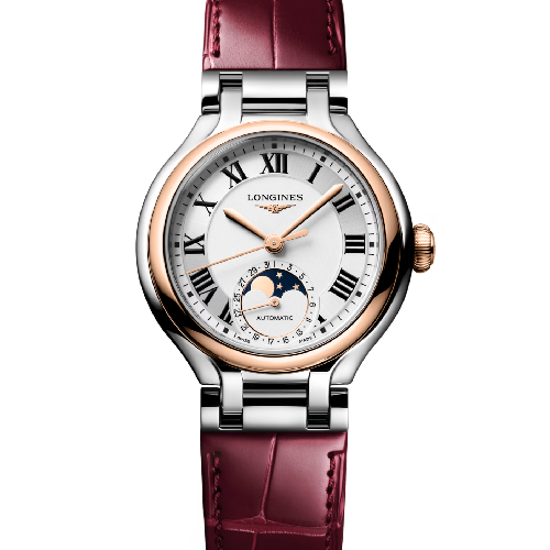 Longines Primaluna Moonphase Automatic Burgundy Leather Strap
