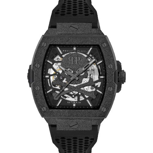 PHILIPP PLEIN The Skeleton Frosted Automatic Black Silicone Strap