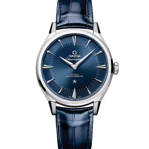 Omega Constellation Observatory 39.4 mm, O‑MEGASTEEL on alligator