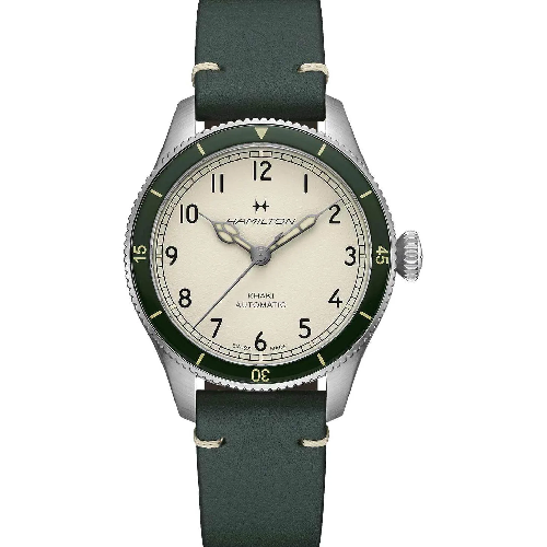 HAMILTON Khaki Aviation Pilot Pioneer Automatic Green Leather Strap