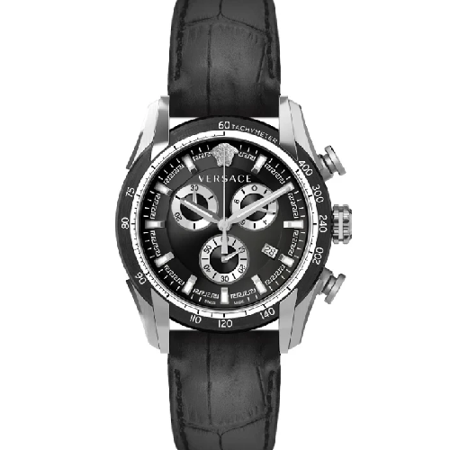 Versace V-Ray Chronograph Black Leather Strap