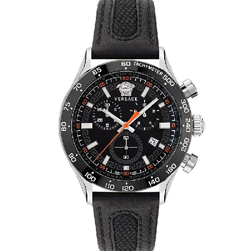 Versace Hellenyium Chronograph Black Leather Strap