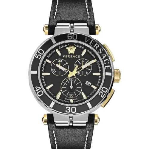 Versace Greca Chrono Black Leather Strap