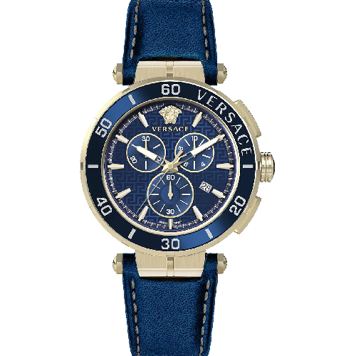 Versace Greca Chrono Blue Leather Strap