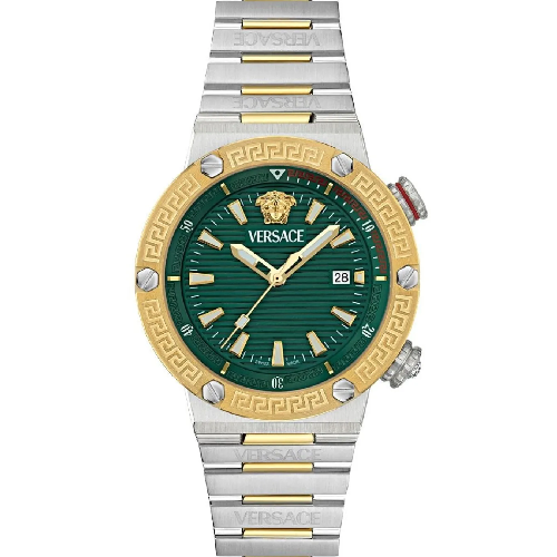 Versace Greca Logo Diver Two Tone Stainless Steel Bracelet