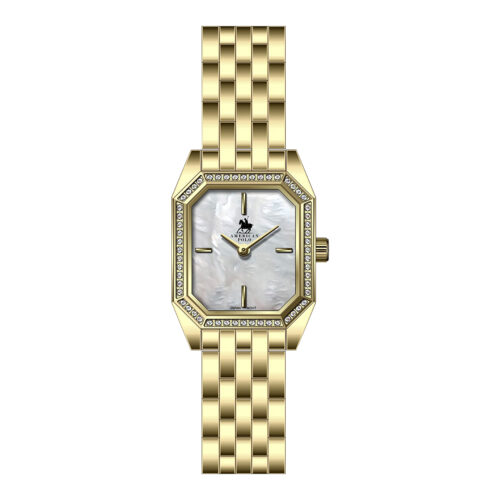 American Polo Square Monaco Crystal Ladies Gold Stainless Steel Bracelet