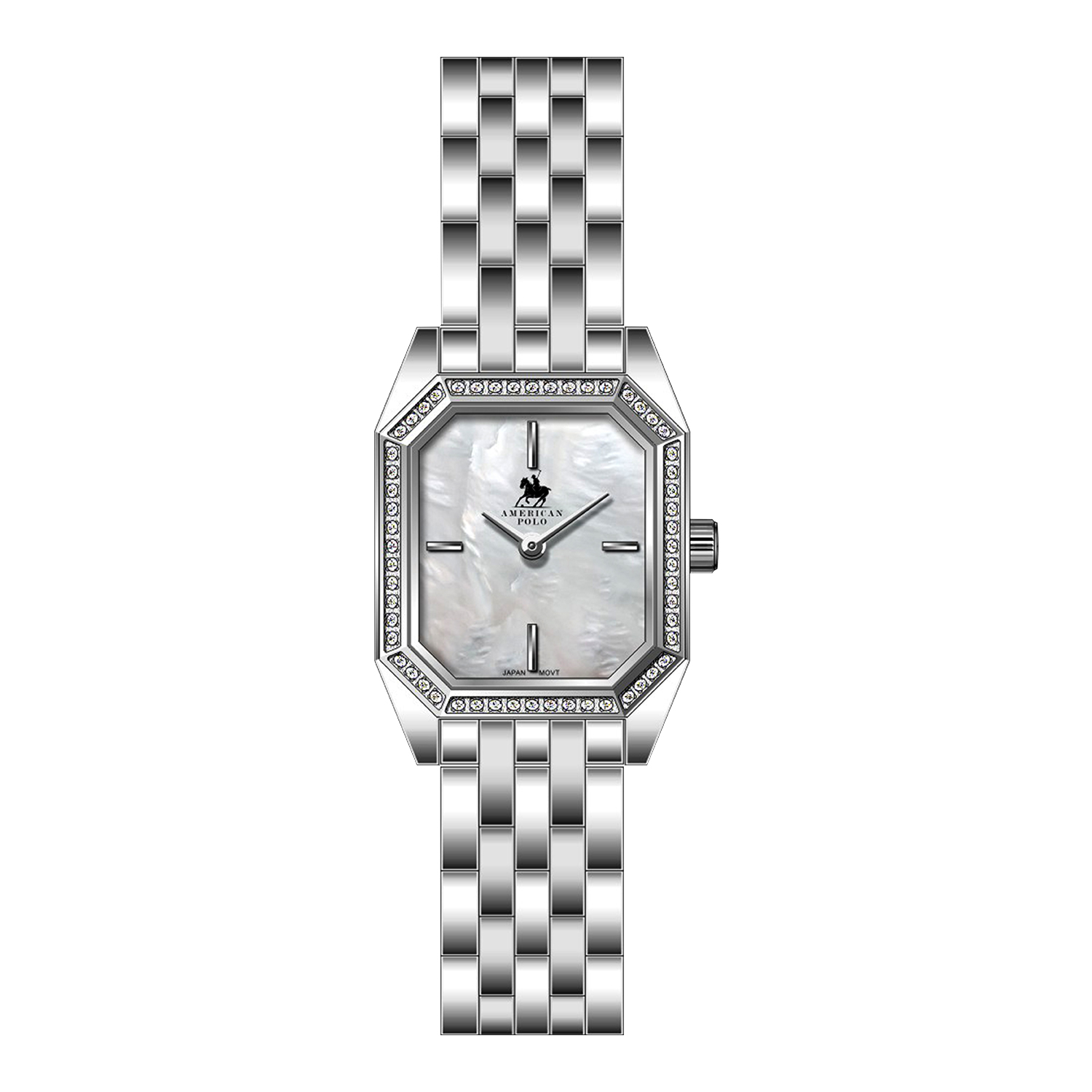 American Polo Square Monaco Crystal Ladies Silver Stainless Steel Bracelet