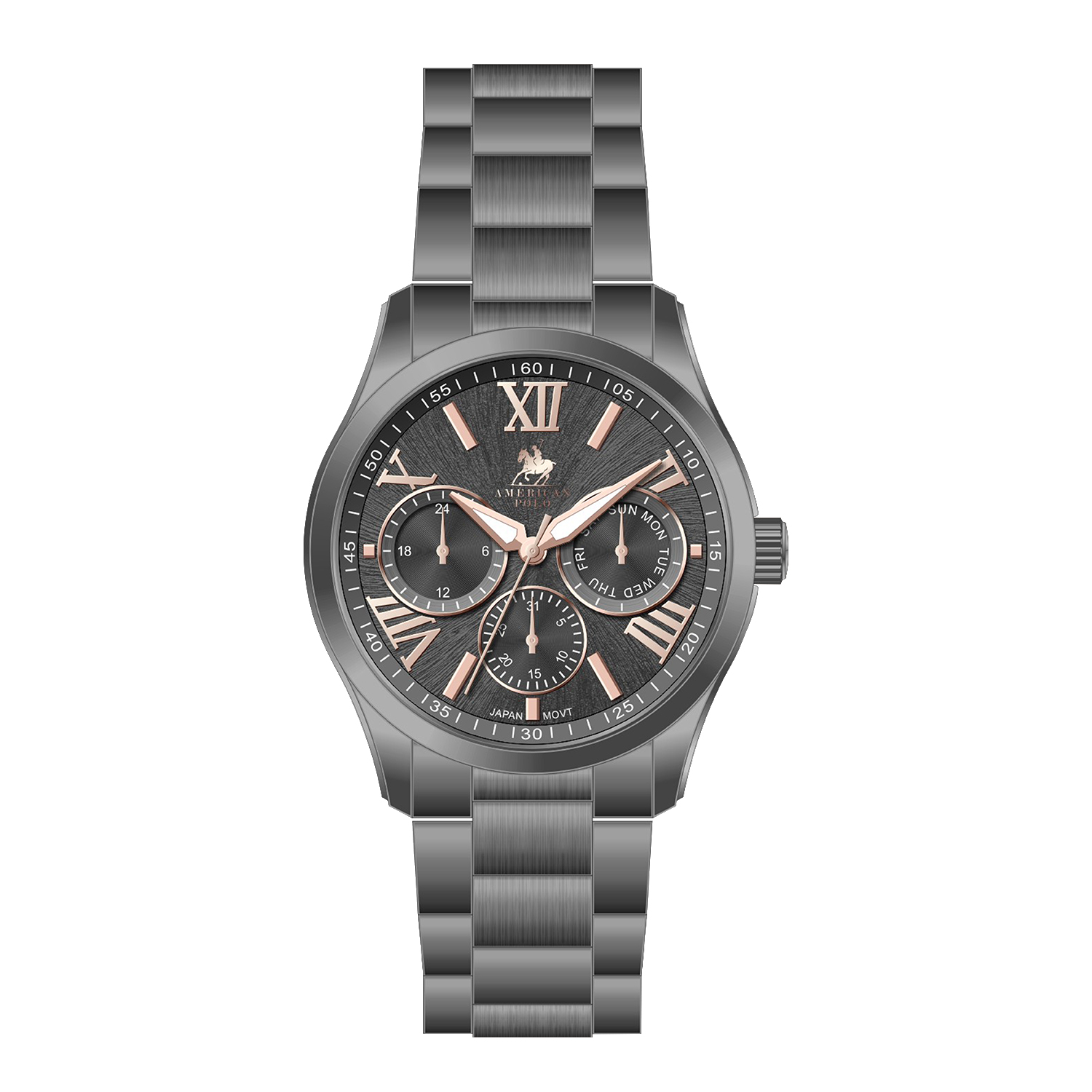 American Polo Regent Collection Gents Gunmetal Stainless Steel Bracelet