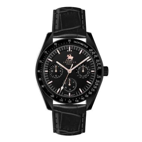 American Polo Gents Black Leather Strap