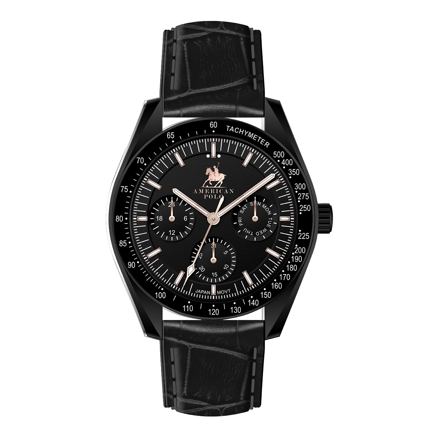 American Polo Gents Black Leather Strap