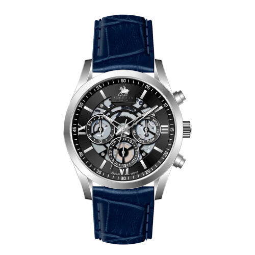 American Polo Skeleton Heritage Gents Multifunction Blue Leather Strap