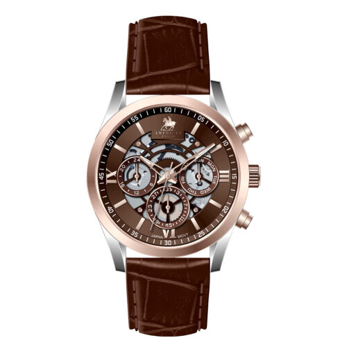 American Polo Skeleton Heritage Gents Multifunction Brown Leather Strap