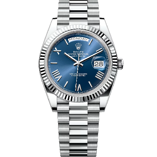 Rolex Oyster Perpetual 40mm Day-Date Bright Blue Dial Platinum Bracelet