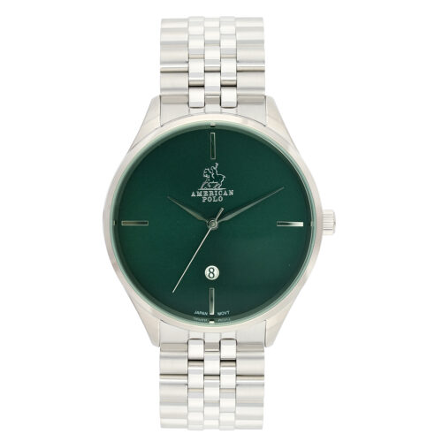 American Polo Riviera Prestige Gents Date Silver Stainless Steel Bracelet
