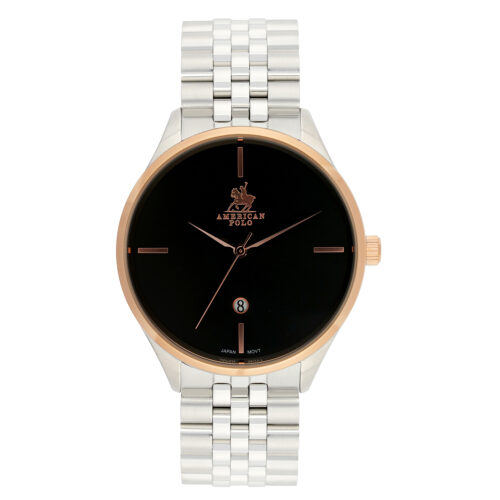American Polo Riviera Prestige Gents Date Silver Stainless Steel Bracelet