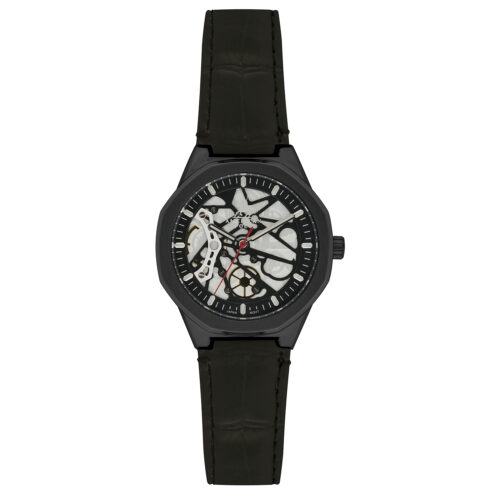 American Polo Skeleton Gents Black Leather Strap