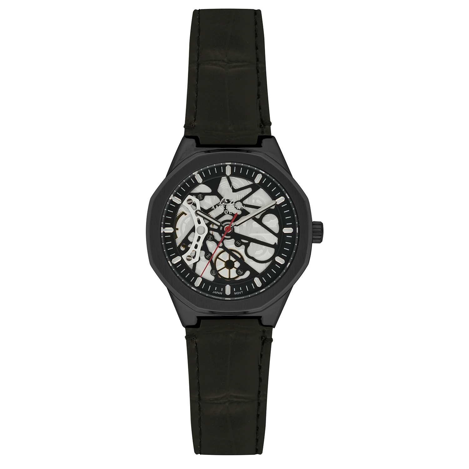 American Polo Skeleton Gents Black Leather Strap