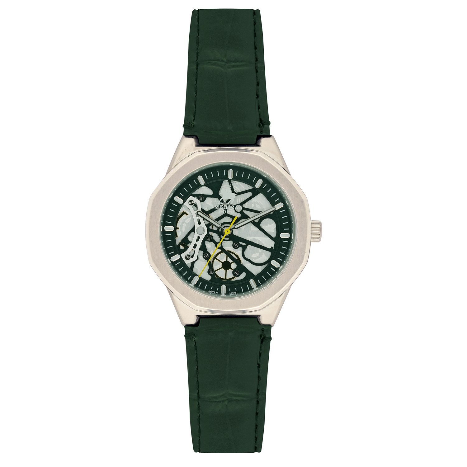 American Polo Skeleton Gents Green Leather Strap