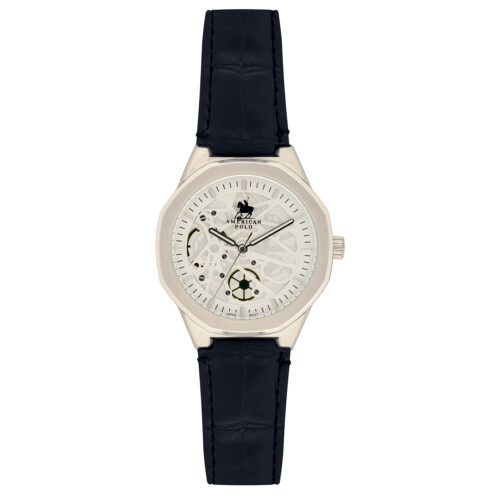 American Polo Skeleton Gents Black Leather Strap