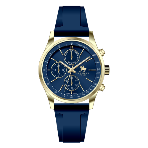 American Polo Pulse Collection Gents Multifunction Blue Rubber Strap