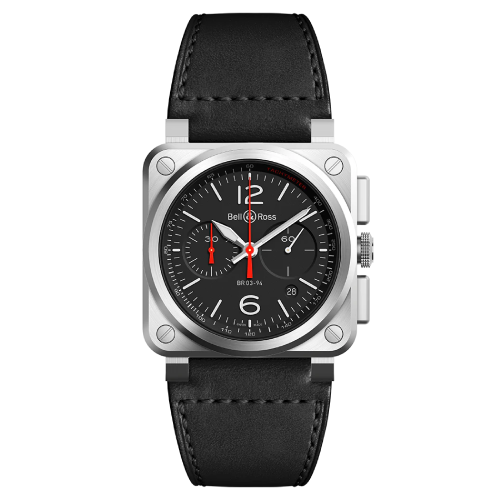 BELL & ROSS BR-03 Chrono Black Steel Black Leather Strap