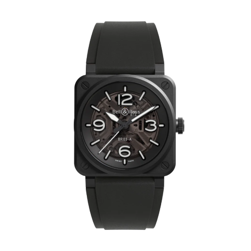 BELL & ROSS BR-03 Skeleton Black Ceramic Black Rubber Strap