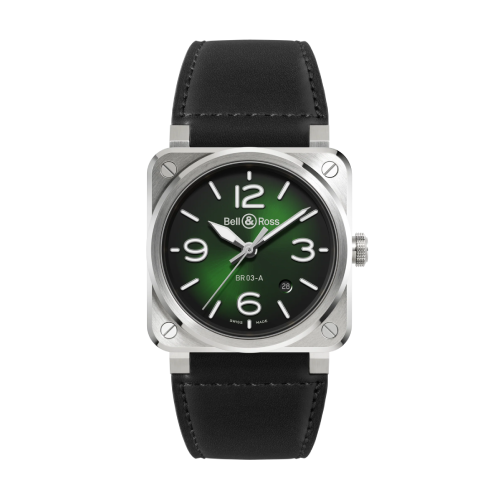 BELL & ROSS BR-03 Green Steel Black Leather Strap