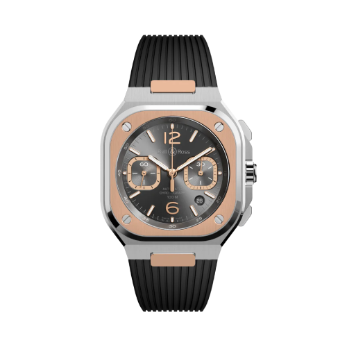 BELL & ROSS BR-05 Chrono Grey Steel and Gold Black Rubber Strap