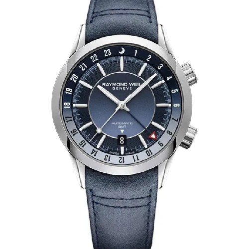 RAYMOND WEIL Freelancer Automatic Dual Time Blue Leather Strap