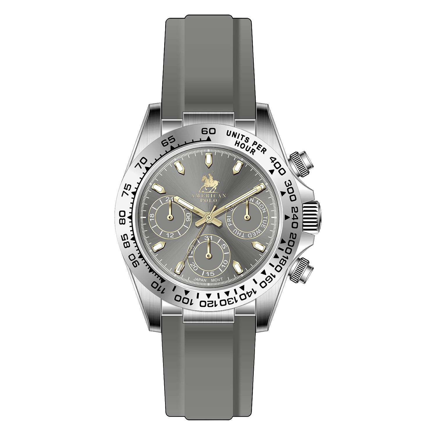 American Polo Apex Sport Multifunction Gents Grey Rubber Strap
