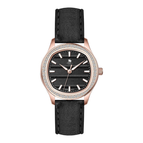 American Polo Ladies Crystal Black Leather Strap