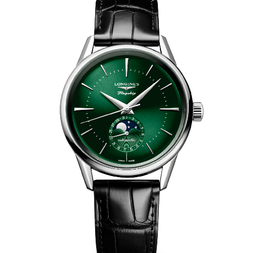 LONGINES Flagship Heritage Moonphase Black Leather Strap