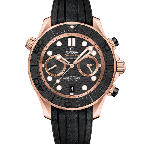Omega Seamaster Diver 300M 44 mm, Sedna™ Gold on Rubber Strap